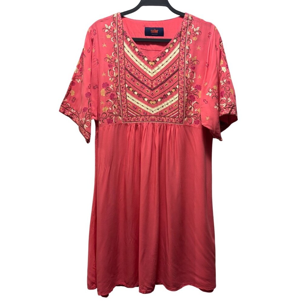Sailor Womens Embroidered Boho Tunic Dress Size XL